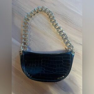 Zara faux crocodile print chain handle half moon crescent bag